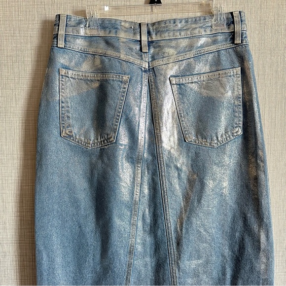 New Zara Silver Metallic Denim Asymmetric Midi Skirt 6045/017 Small Medium - Picture 9 of 10